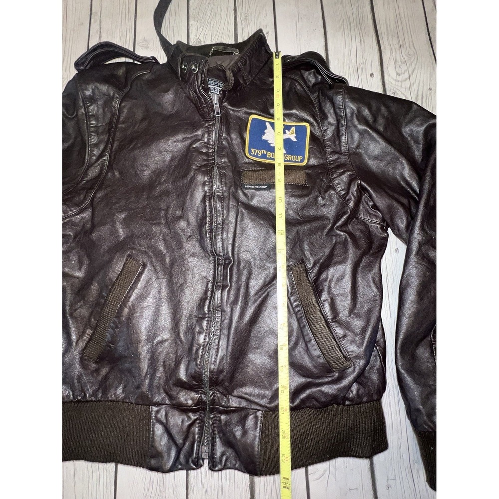 VTG Members Only Brown Bomber Leather Jacket With Patch B-17 379 Bomb Group - Picture 3 of 9